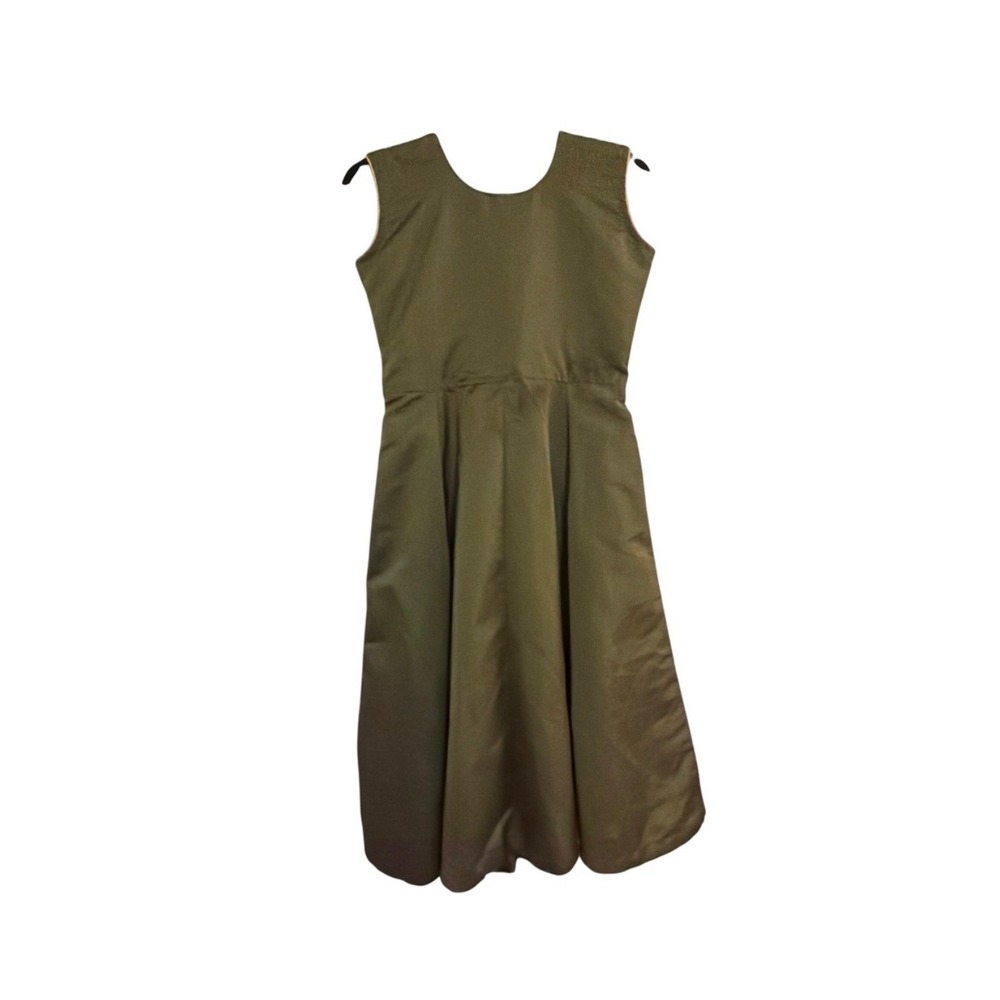 Vintage Olive Green Gold Embroidered Sequin Sleeveless Fit Flare Dress Womens - Picture 2 of 8